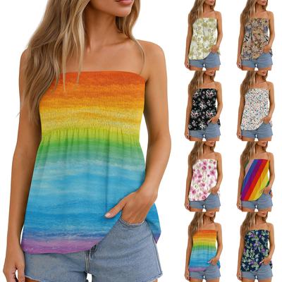 Womens Tops Dressy Casual Sleeveless Blouse Tube Tops For Women,Cute Sexy Off Shoulder Print Sleeveless T-Shirt