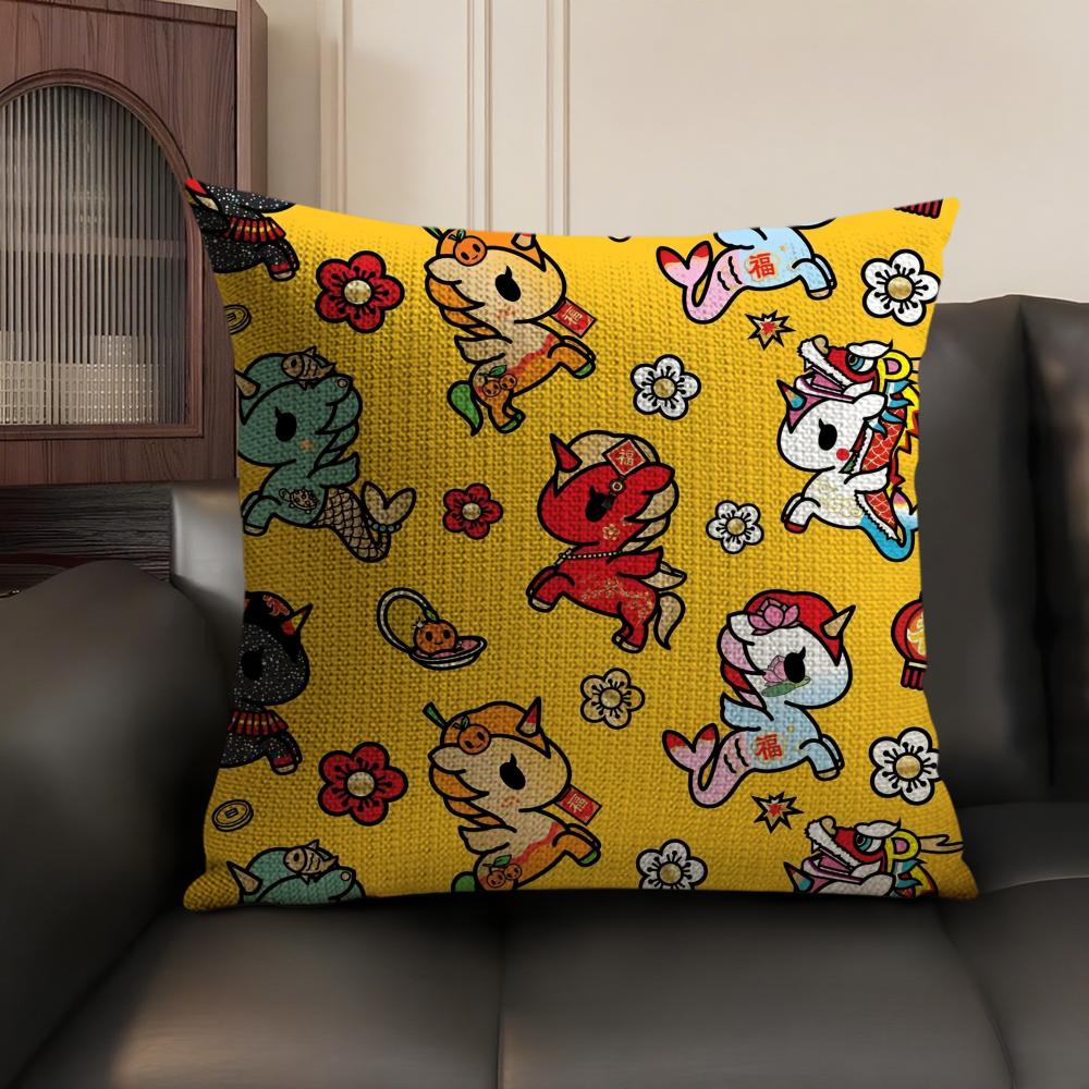 Japan Tokidoki Creative Pillow Case Natural Linen Organic Fabric Double-Sided Printing Sofa Home Decor Gift Cushion Cover