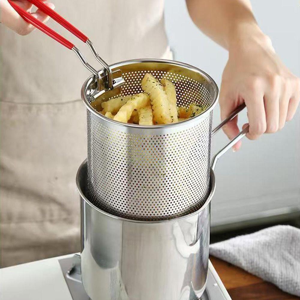 With Lid Deep Fryer with Strainer Detachable Handle Milk Warmer Pot Frying Basket  French Fries