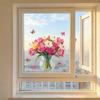 Spring Summer Flowers Window Clings Double Sided Tulip/Rose/Wildflowers in Vase Decals Anti-Collision Glass Door Stickers