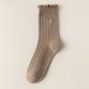 Ladies Spring and Autumn Thin Wooden Ear Embroidered Bow In The Tube Pile Pile Cotton Socks