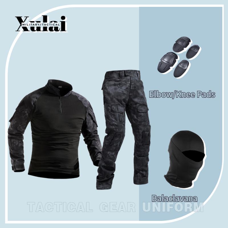 Long Sleeve Combat Shirt Tactical Clothing Men Cargo Pants With Balaclava Knee Pads