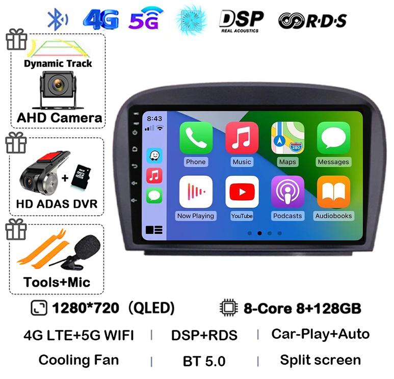 Android 14 Carplay Car Radio For Mercedes Benz SL R230 SL350 SL500 SL55 SL600 SL65 2001-2007 Multimedia Video Player GPS Stereo