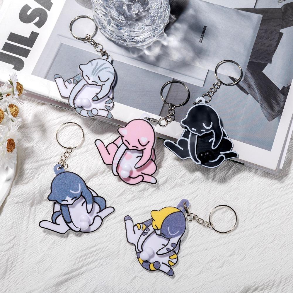 Rotatable Egg Cat Keychain Pull Play Bag Pendant Gifts Cartoon Cat Trick Play Egg Toy