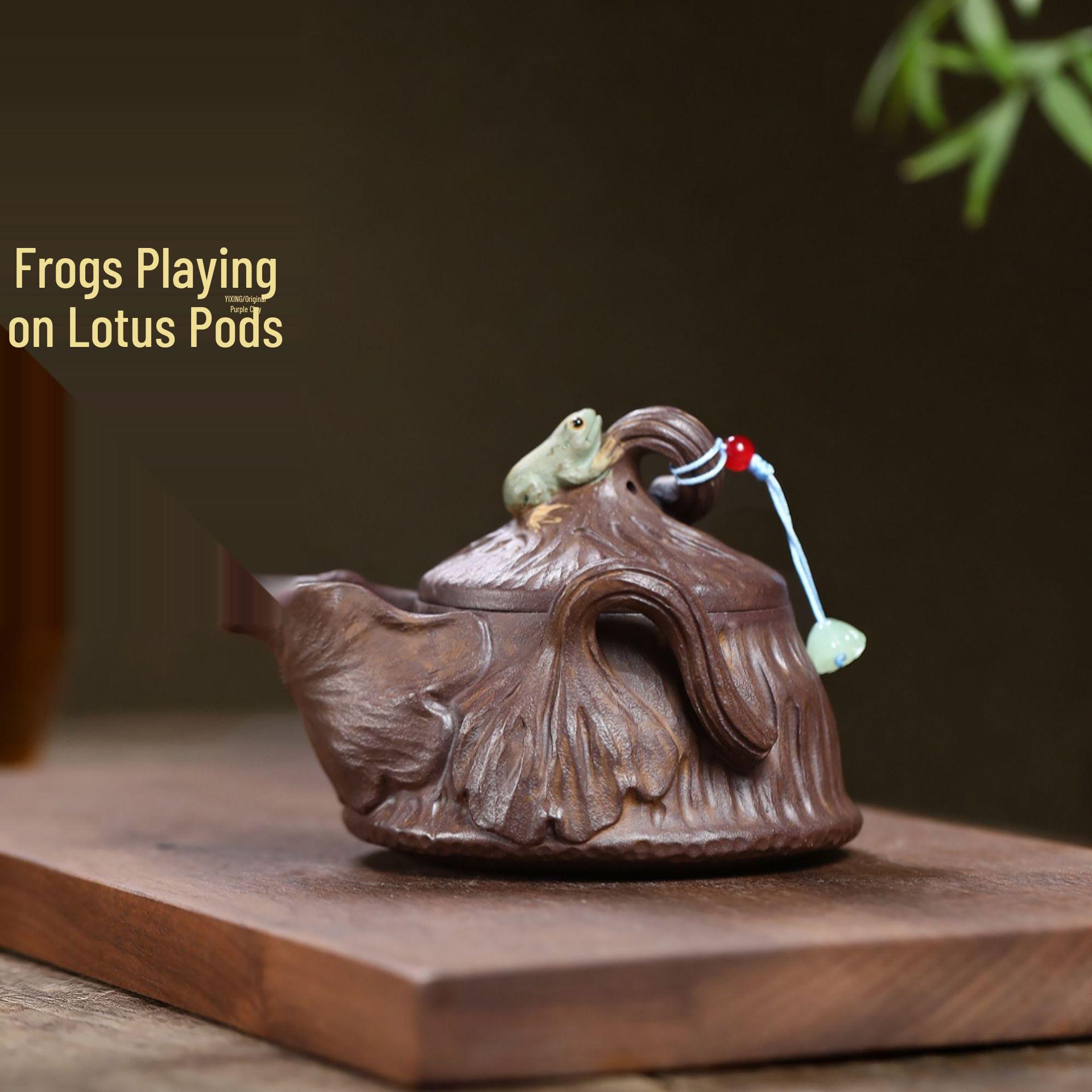 Frog with Lotus Pods Yixing Zisha Clay Teapot - Handcrafted Original Purple Clay Exquisite Tea Ware 170CC