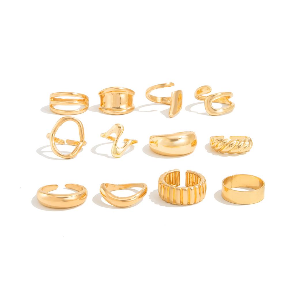Irregular Liquid Lava Metal Pleated Open Ring, Fashionable Hollow Smooth Joint Ring