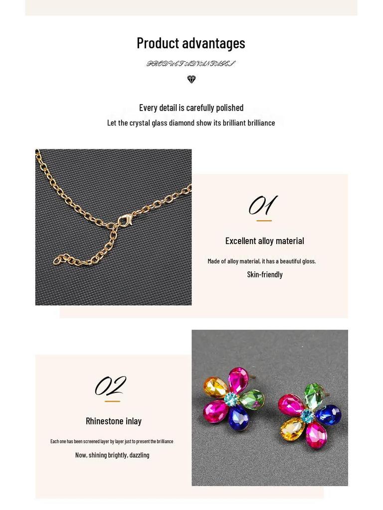 European & American Bridal Retro Crystal Floral Necklace & Earring Set