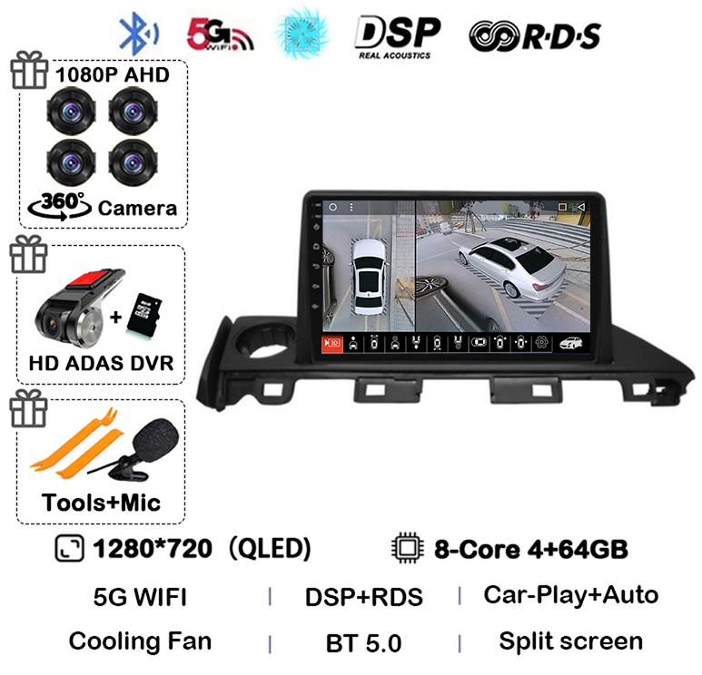 Android 14 Carplay Auto Car Radio For Mazda 6 Atenza 3 2016 2017 2018 GPS 4G+WIFI Video Player Multimedia Stereo Head Unit QLED