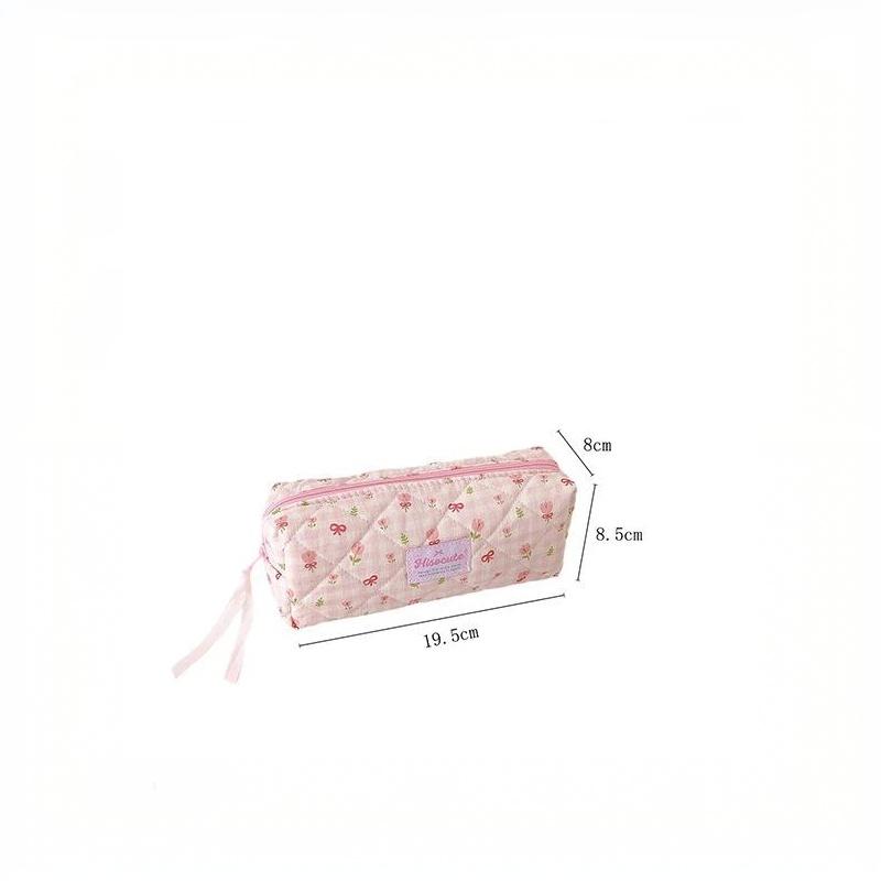 Cute Floral Quilted Pencil Case Multi Functional Soft Large Capacity Organizer for School Students Office Use