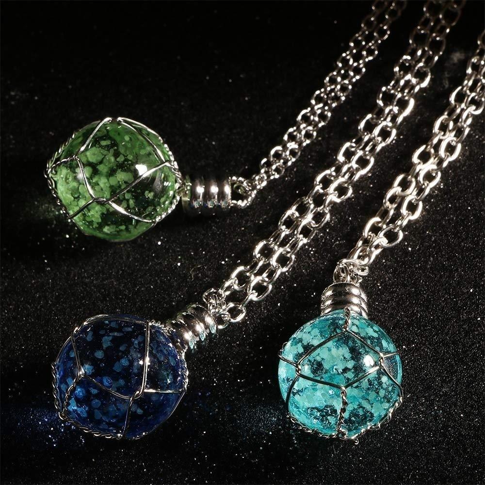 Green Blue Luminous Ball Neck Chain Glass Luminous Pendant Creative Luminous Glass Necklace  Party