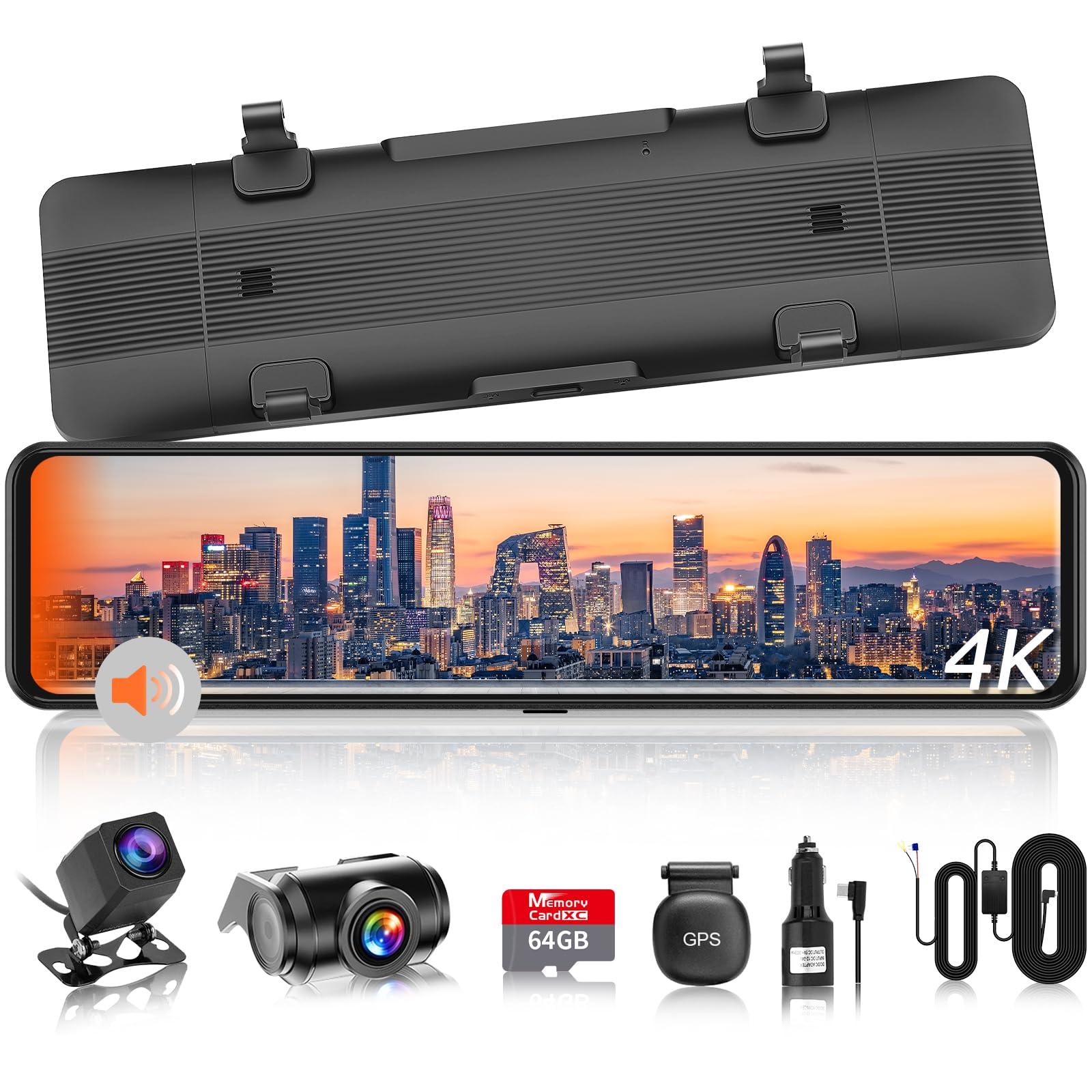 

Переосмысленная съемная камера заднего вида с 64 ГБ 4K BSD для водителя и LCA для задней части автомобиля SPADE Отдельная камера на приборную панель IMX415 8 Голосовое управление Парковка Радиопомехи Ночь чёрный