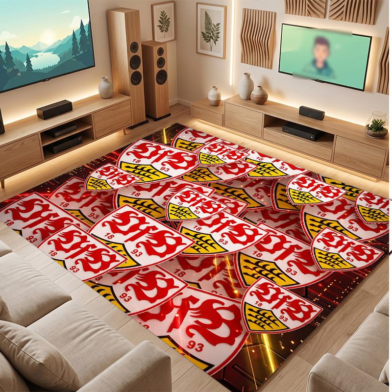 VfB Stuttgart Football Print Crystal Velvet Rug, Comfortable Water Absorbent Non Slip Indoor Floor Carpet