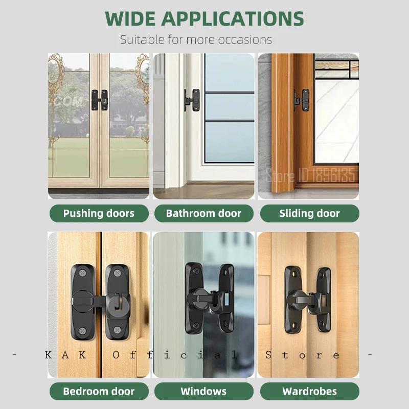 KAK Punch-free Hasp Latch Door Lock Black Cabinet Locks Kids Safety Lock Barn Door Sliding Door Anti-pried Hook Lock Hardware Thread Lock3