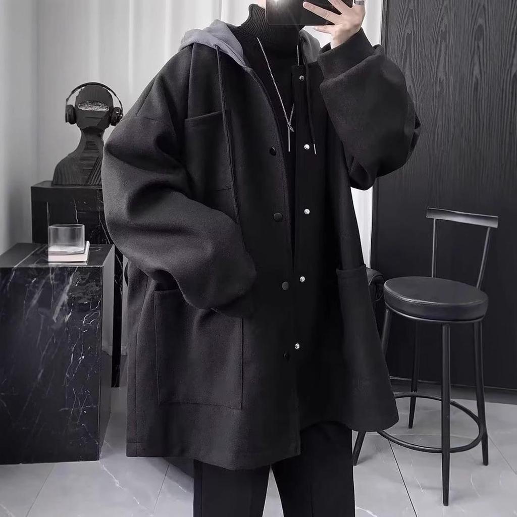 Men's Hooded Quilted Wool Coat - Light Mature Style, Medium-Long, Autumn/Winter