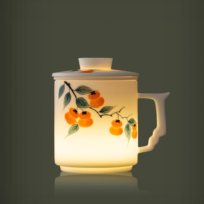 White hand-painted plain-fired suet jade porcelain office cup ceramic cup tea set business company creative gifts