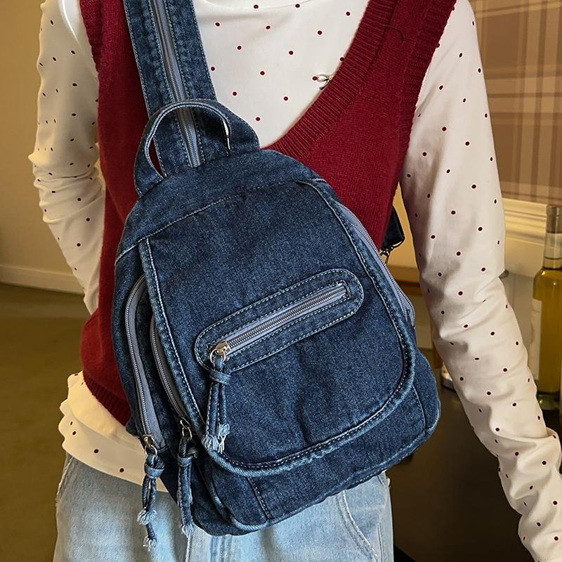 Dżinsowy Plecak Damski Duża Pojemność Retro Torba na Ramię Crossbody Wielofunkcyjna Torba na Pierś
