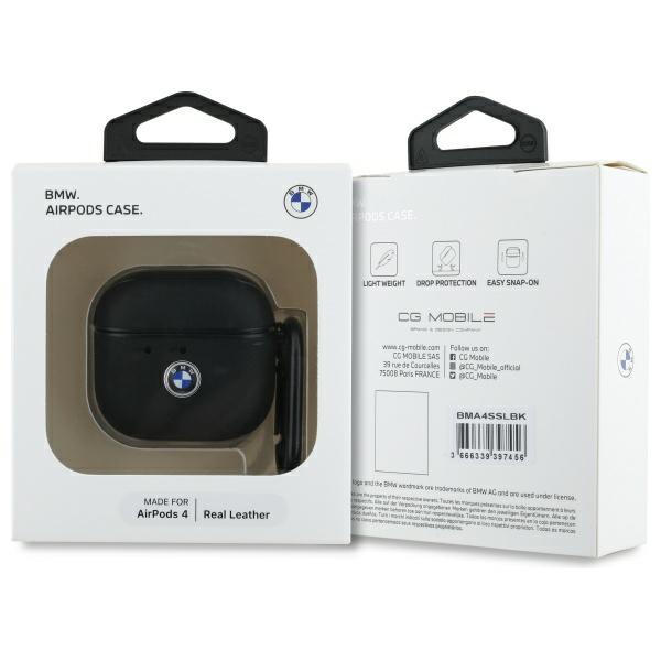 Etui Do AirPods 4 BMW Skórzane Logo Srebrne Czarne