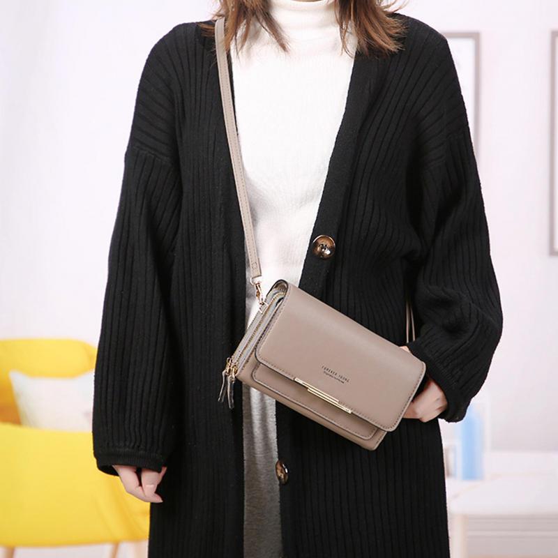 Damen Umhängetasche Mehrere Fächer Reißverschluss Kunstleder Große Kapazität Münzfach Einfarbig Handy Clutch Geldbörse Täglicher Gebrauch
