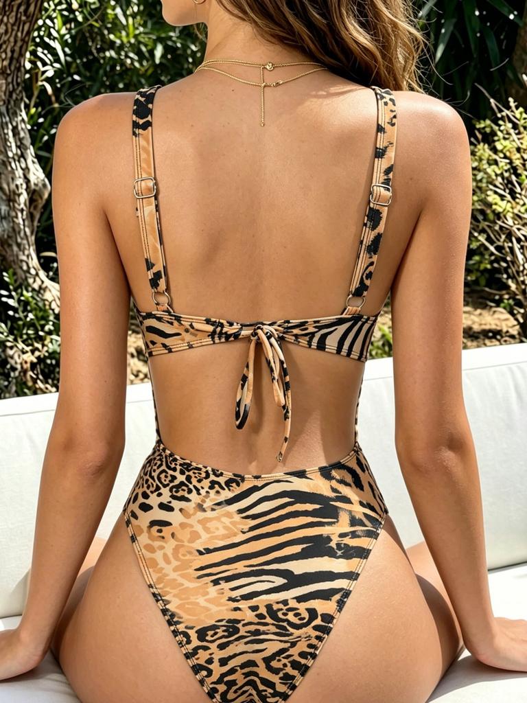 Leopard Sexy Women One Piece Swimsuit Swimwear Female Thong Push Up Biquini Monokini Swimming Suit Bathing Suit Beachwear