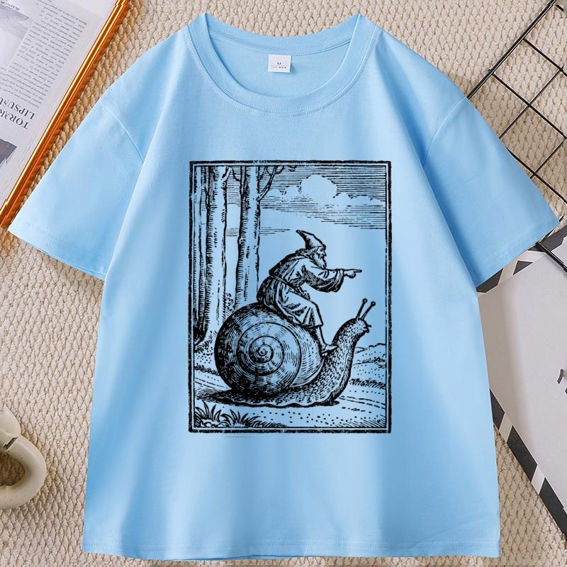 Medieval Snail Rider Graphic T-Shirt Vintage 90s Fantasy Tee Cotton Short Sleeve Round Neck Printed Tshirts Casual Printed Tees