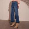 Women High Waist Denim Jeans Rdetro Washed Stretch Baggy Jeans Ladies Straight Pants