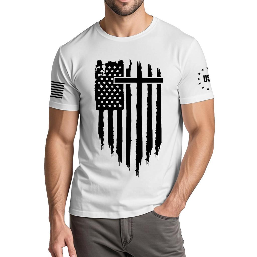 Men's Fashionable Casual Independence Day Printed Round Neck Short Sleeve T-Shirt Top