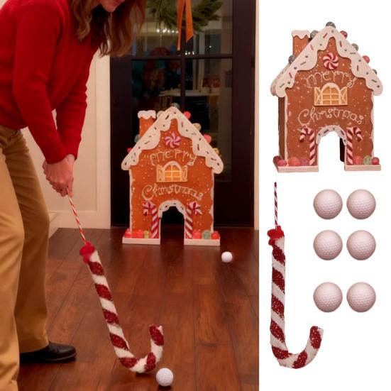 Gingerbread Golf Game Set Wood Plastic Indoor Miniature Putting Course Festive Family Activity for Christmas Parties & Holiday Fun