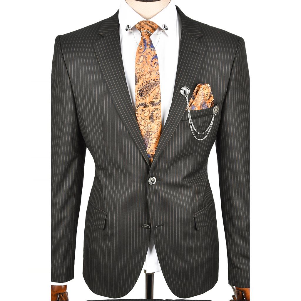 

Полосатый костюм из 2 предметов DeepSEA с двойной пуговицей и двойной щелью 2303545 50 коричневый