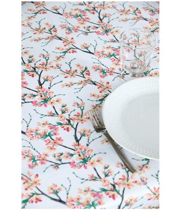 Nappe Rectangle - Doux Cerisier - 140 X 240 Cm - Polyester - Motif Floral
