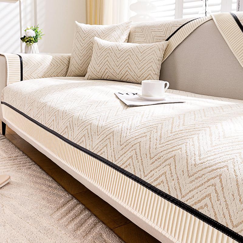 Chenille Sofa Cushion Modern Four Seasons Universal Non-slip Sofa Cover Splicing Geometric Stripes Couch Cushion Backrest Towel