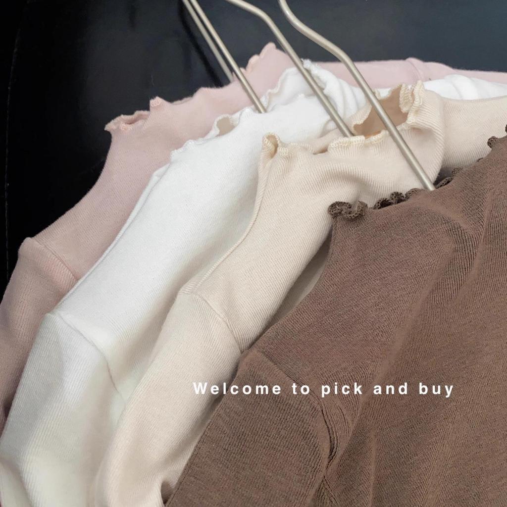 Maglietta Termica a Maniche Lunghe in Pile Versatile per Ragazze Coreane