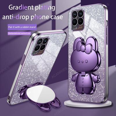 Roztomilý 3D králíček make-up zrcátko stojánek pokovený kryt pro Oppo Realme 8 9 Pro Plus 4g 5g ochrana zadního krytu na Realme8 9pro