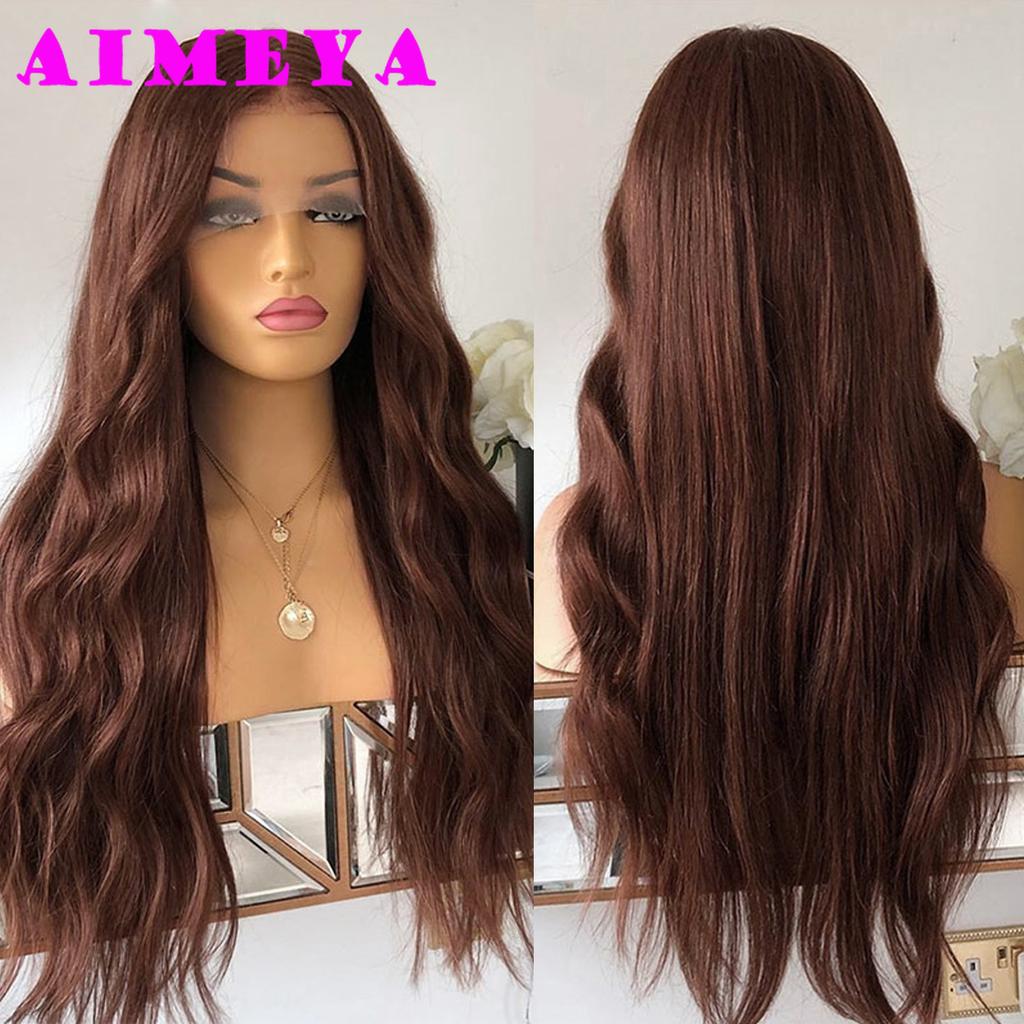 AIMEYA Platinum Blonde Lace Front Wigs for Women Long Natural Wave Synthetic Hair  Heat Resistant Fiber Hair Free Part