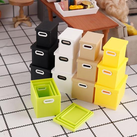3Pcs/Set Simulation Storage Box 1:12 Miniature Scale Three-Piece Stacking Design Smooth Edges Safe Play Storage Organizer Dollhouse Accessory
