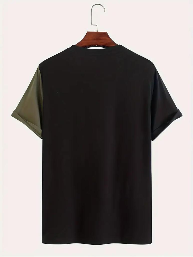 Pánské trendy kontrastní tričko – letní prodyšné pohodlí – stylové běžné nošení s barevnými detaily – krátký rukáv, ideální pro každodenní styl