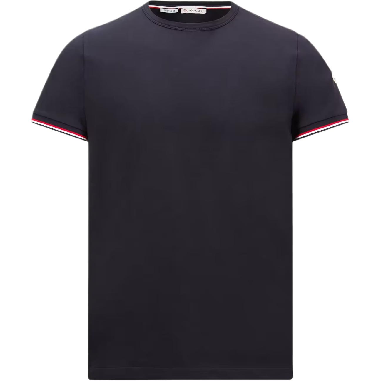 Joom Moncler Men's Black Ss26 Cotton T-Shirt With Tricolor Trim Round Neck Slim Fit Short Sleeve T-Shirts L10918c7160087296778 Cm