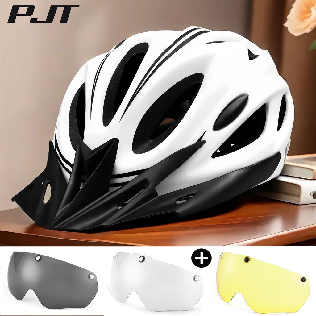 Matt Color 4 In 1 Bike Helmet With Sun Goggle & Sun Visor Rechargeable Adult Bicycle Helmet Sunglasses Road MTB Cycling Helmet