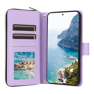 Etui na telefon Samsung Galaxy S24 Skórzane etui z klapką z kieszonką zapinaną na zamek błyskawiczny w romby