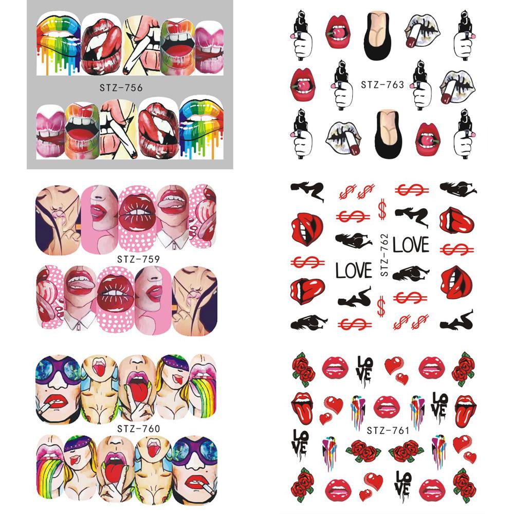 1pcs Nail Stickers Sexy Lips Cool Girl Water Decals Wraps Cartoon Sliders For Nail Decoration