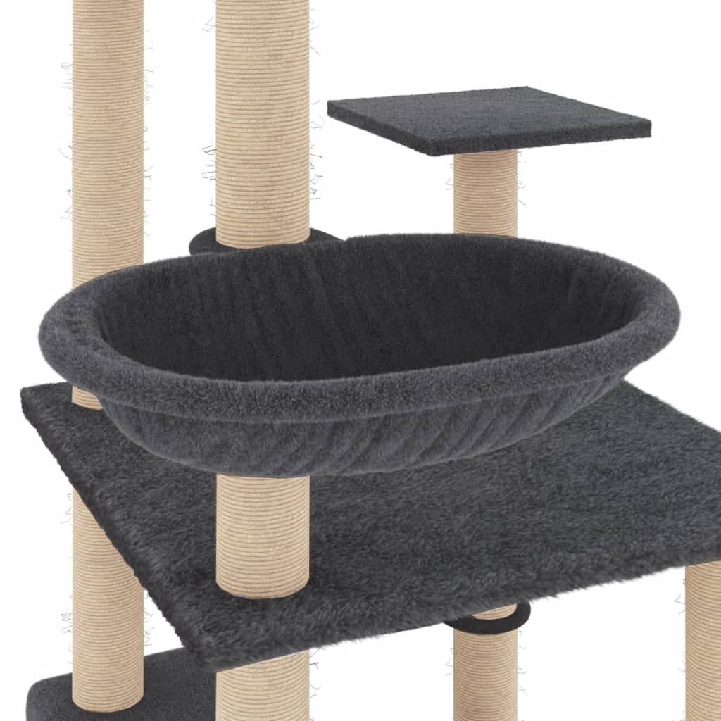 Cat Tree with Sisal Scratching Posts Dark Grey 141 Cm