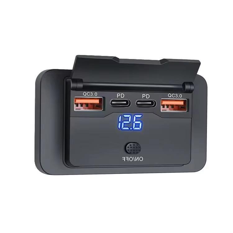 4-Port Fast Charger 12V 24V USB QC3.0 PD Panel Mount Vehicle Display 90W