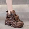 Height Increasing Insole Women's Shoes Authentic Leather Clunky Sneakers Spring New All-Matching Platform Shoes Thick Sole Lightweight Casual Sneaker