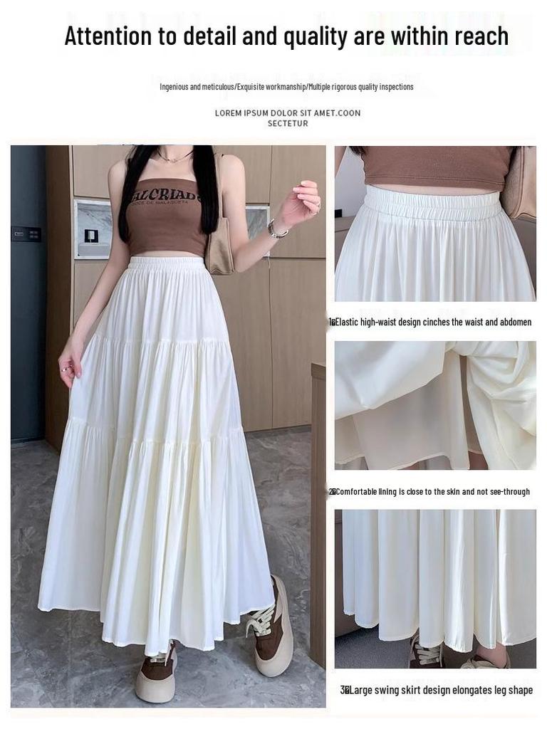 Women's 2025 High-Waist A-Line White Long Skirt - Summer's New Elegant and Slimming Design for Pear-Shaped Figures