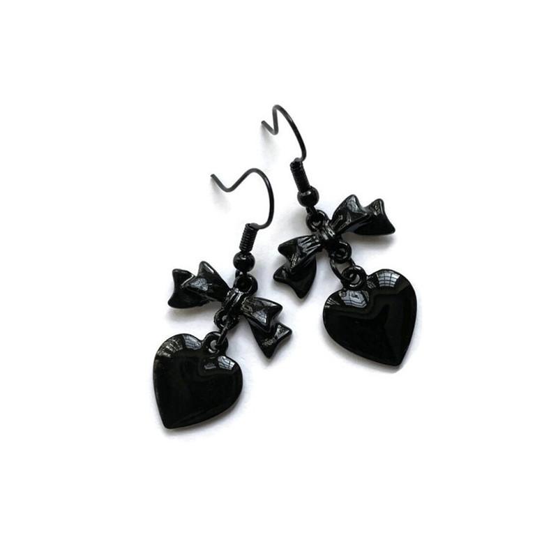 

Gothic Victoria Black Bowknot Heart-shaped Dangle Earrings for Women Halloween Party Temperament Y2K Jewelry Accessories Gifts