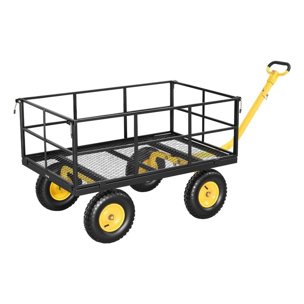 Steel Garden Cart, 635 Kg Heavy Duty Pullable Garden Wagon Yard Cart, 2 In 1 Outdoor Metal Utility Wagon Yard Trailer with 330 Mm All Terrain Tires,