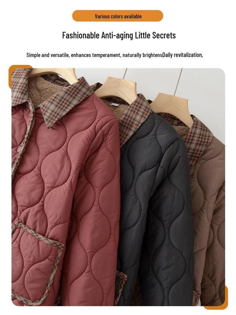 Stylish Velvet-Lined Cotton Jacket for Middle-Aged & Elderly Women - 2025 Autumn/Winter Collection