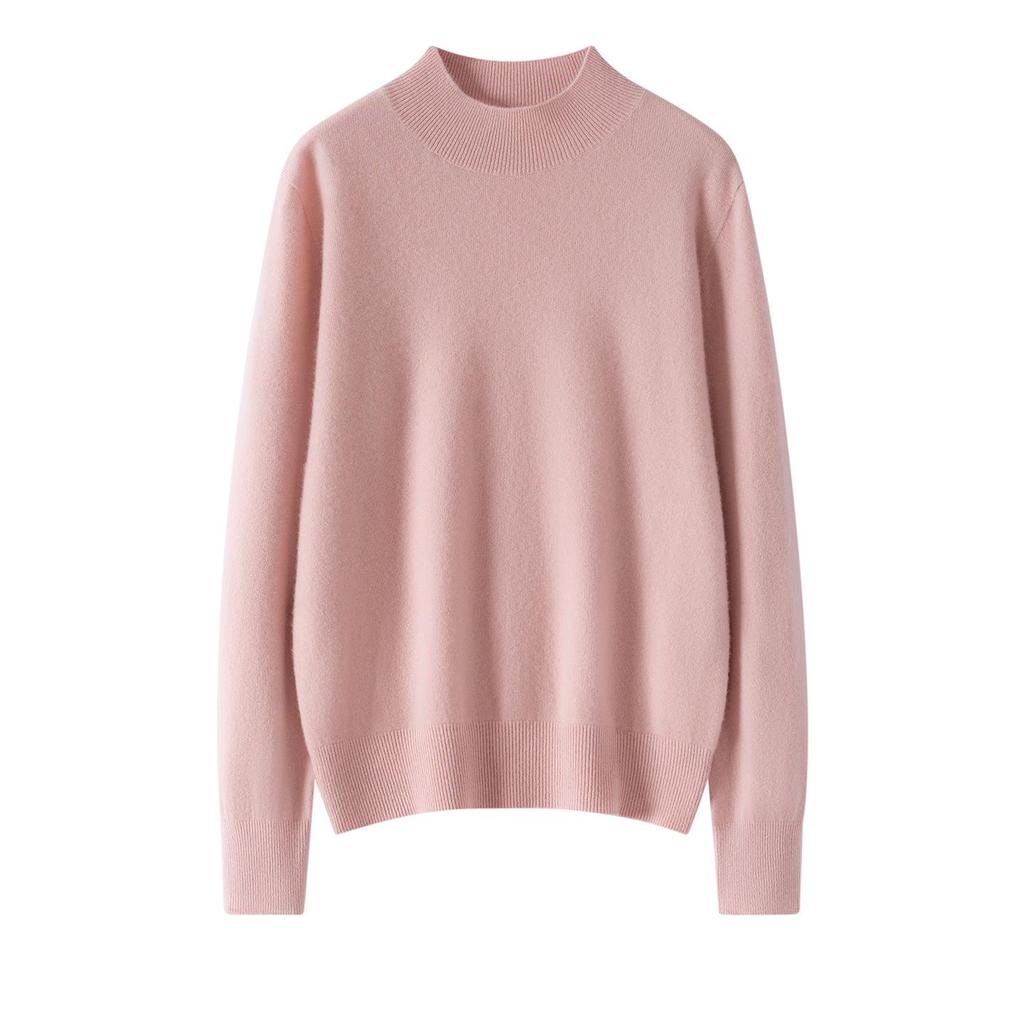 Women's Pure Cashmere Long-Sleeve Round Neck Pullover Sweater - Warm, Soft, Solid Color Base Layer