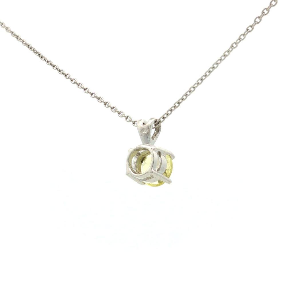Lemon Quartz Round Pendant Necklace 925 Sterling Silver Rhodium Plated Solitaire Gemstone Pendant with Chain Gift for Women