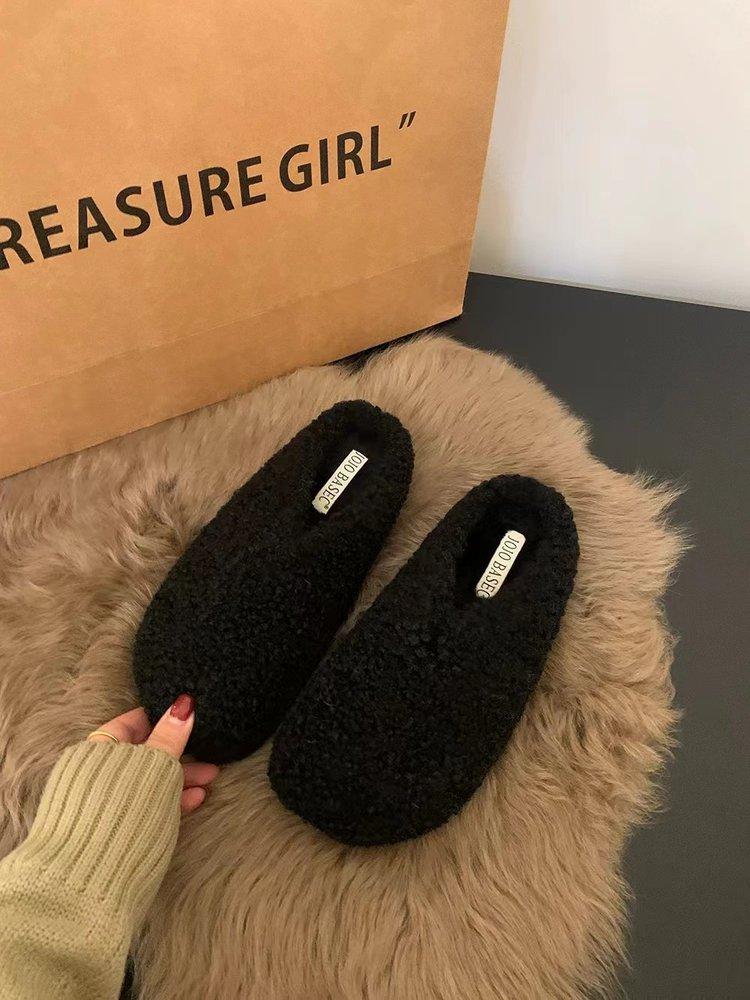 Mao Mao slippers women wear autumn and winter bag head half support shoes plush warm flats