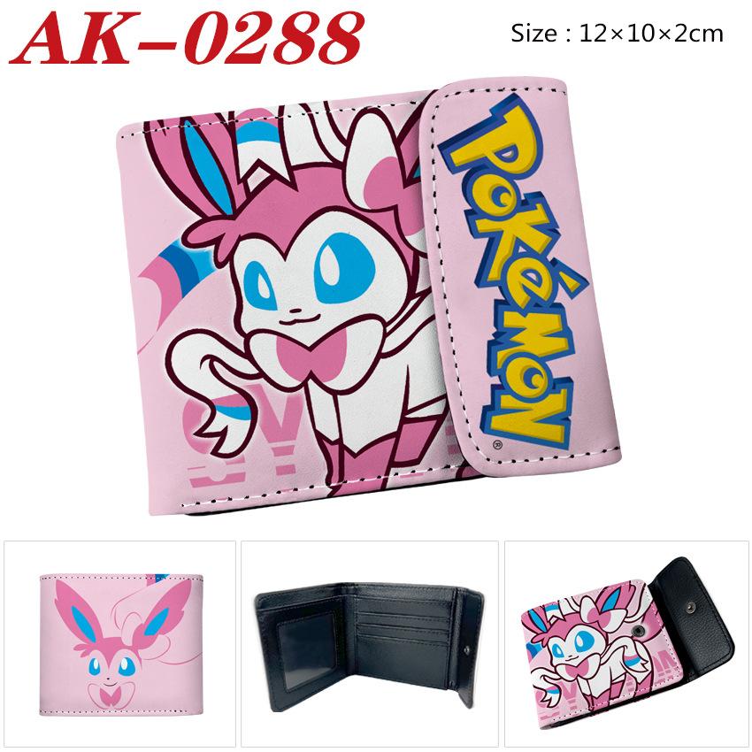 Pokemon Eevee Anime Full Color Snap Button PU Leather Short Wallet Card Holder Coin Purse for Men Women Students